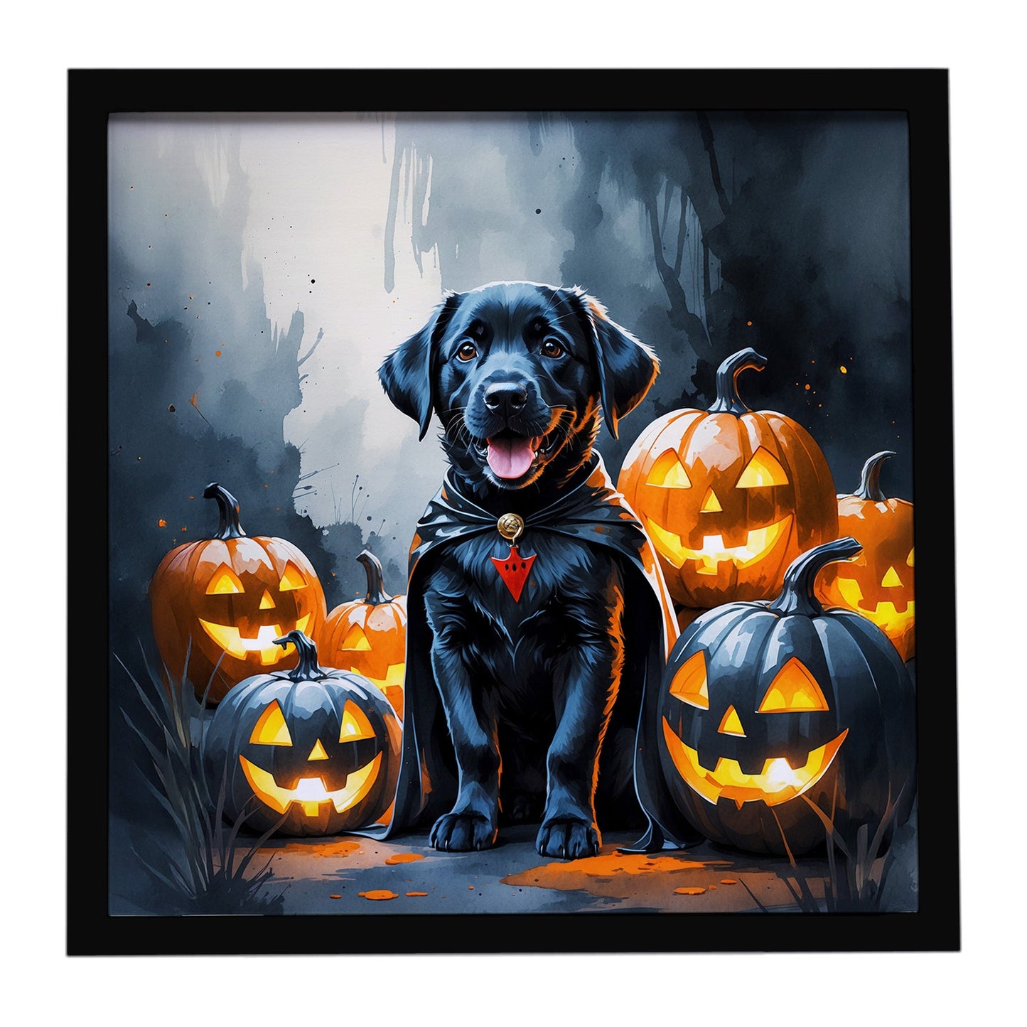 Black Labrador Retriever Puppy Halloween Framed Metal Print