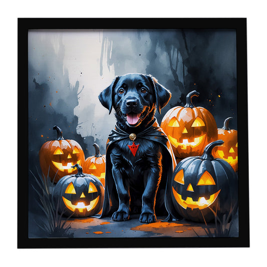 Black Labrador Retriever Puppy Halloween Framed Metal Print