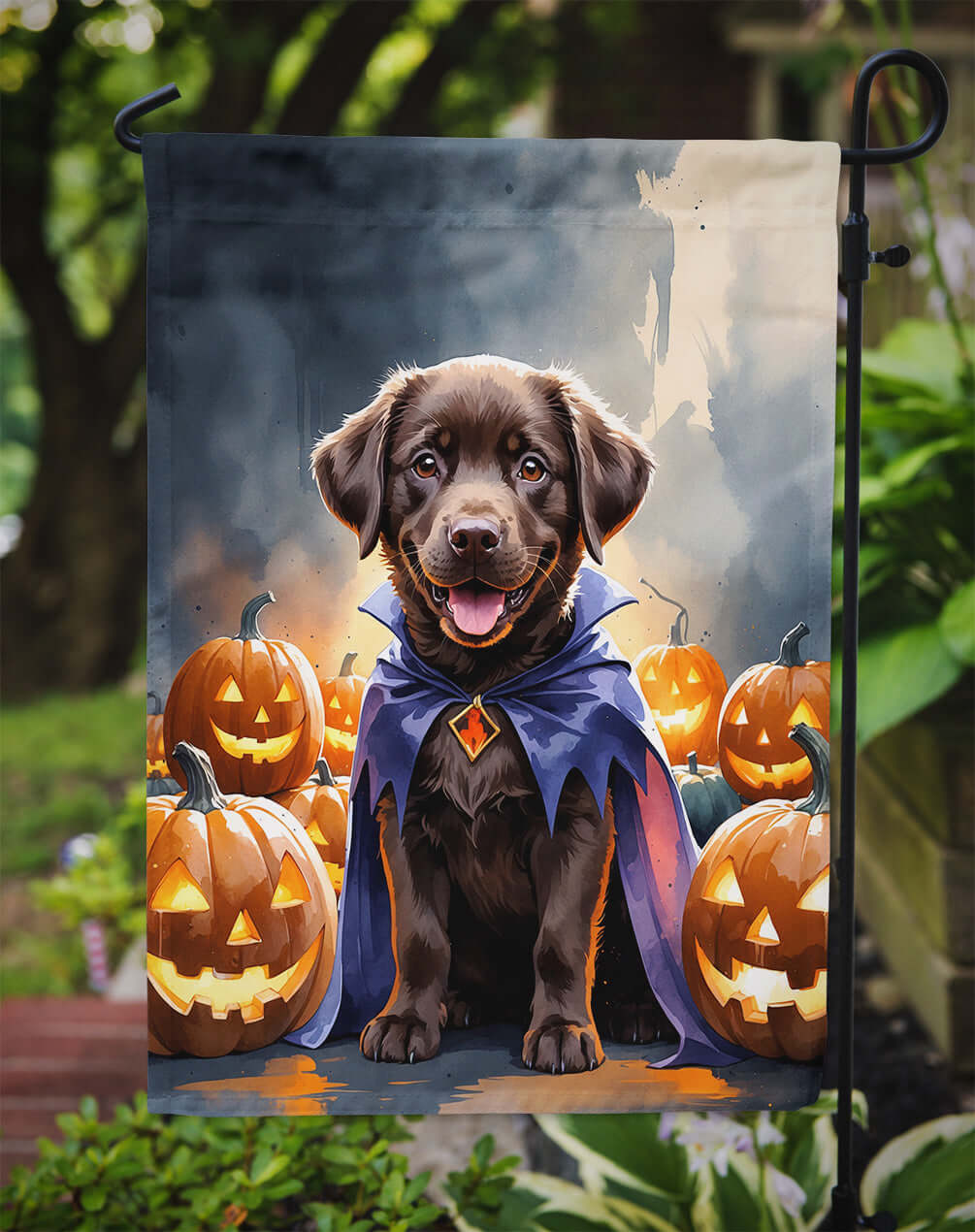 Chocolate Labrador Retriever Puppy Halloween Garden Flag