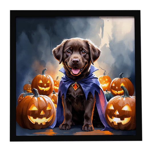 Chocolate Labrador Retriever Puppy Halloween Framed Metal Print