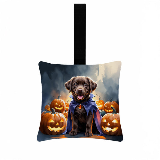 Chocolate Labrador Retriever Puppy Halloween Mini Hanging Pillow Ornament 3.5 × 3.5
