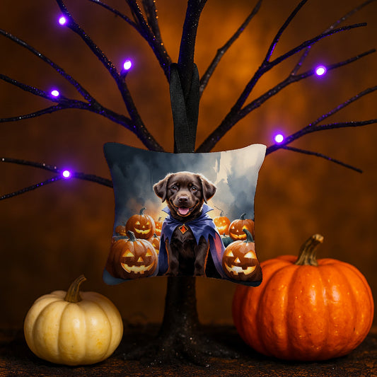 Chocolate Labrador Retriever Puppy Halloween Mini Hanging Pillow Ornament 3.5 × 3.5