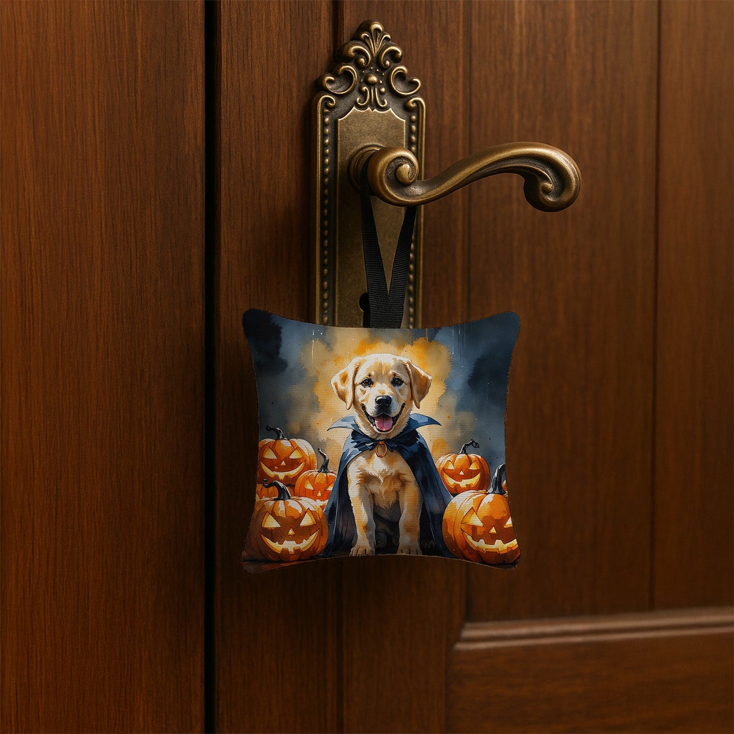 Yellow Labrador Retriever Puppy Halloween Mini Hanging Pillow Ornament 3.5 × 3.5