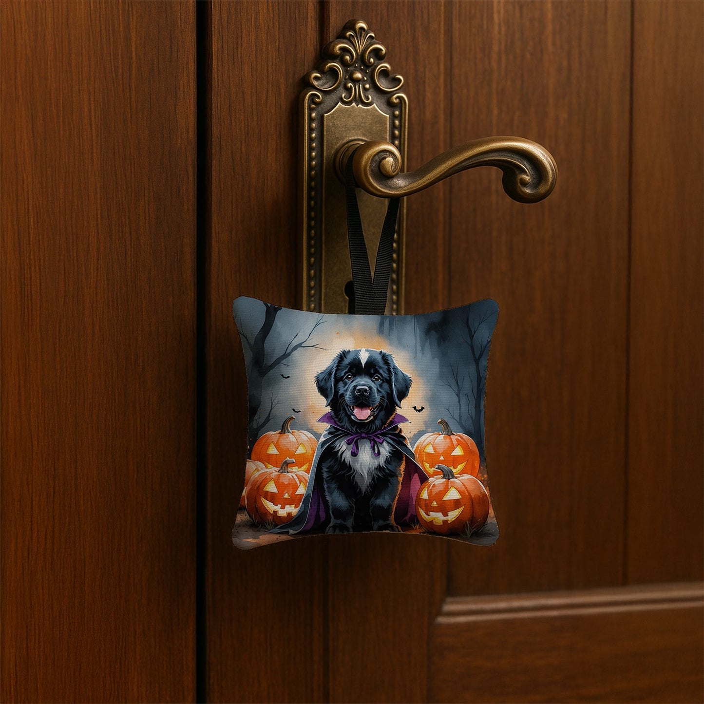 Newfoundland Puppy Halloween Mini Hanging Pillow Ornament 3.5 × 3.5