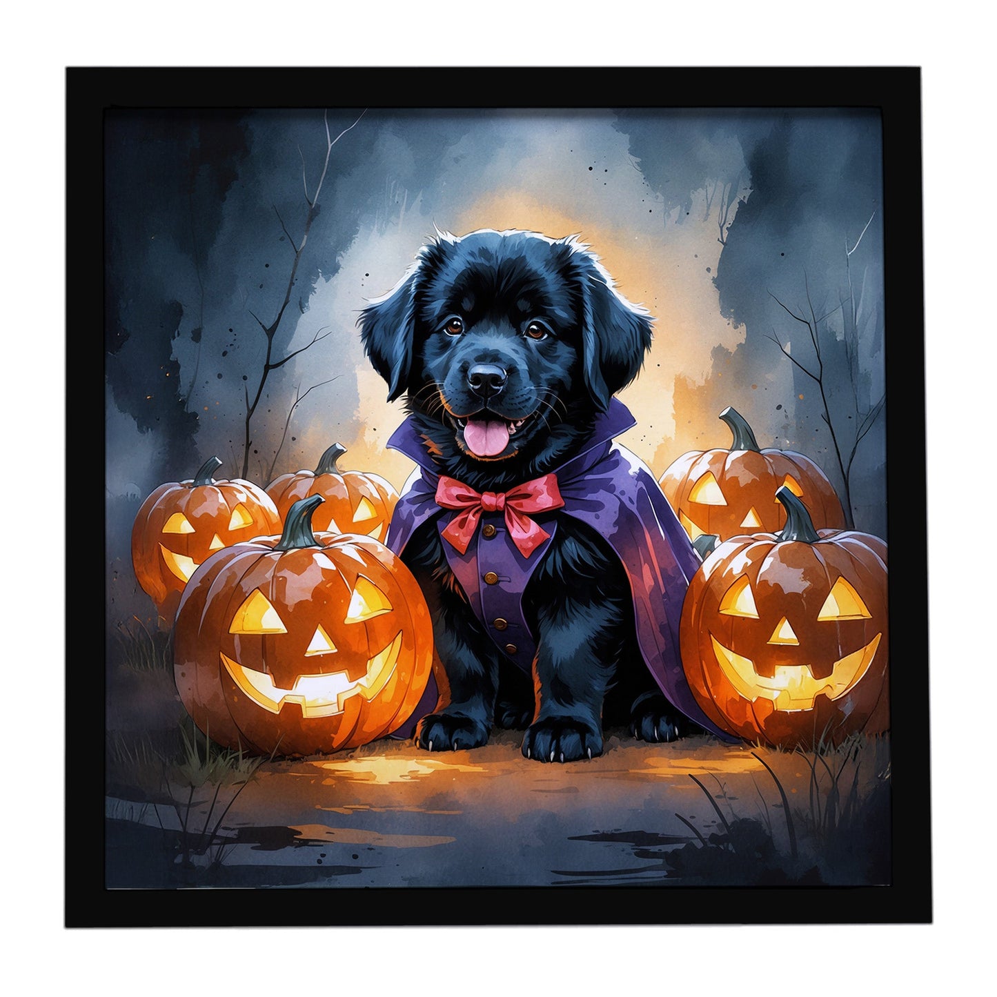 Black Newfoundland Puppy Halloween Framed Metal Print