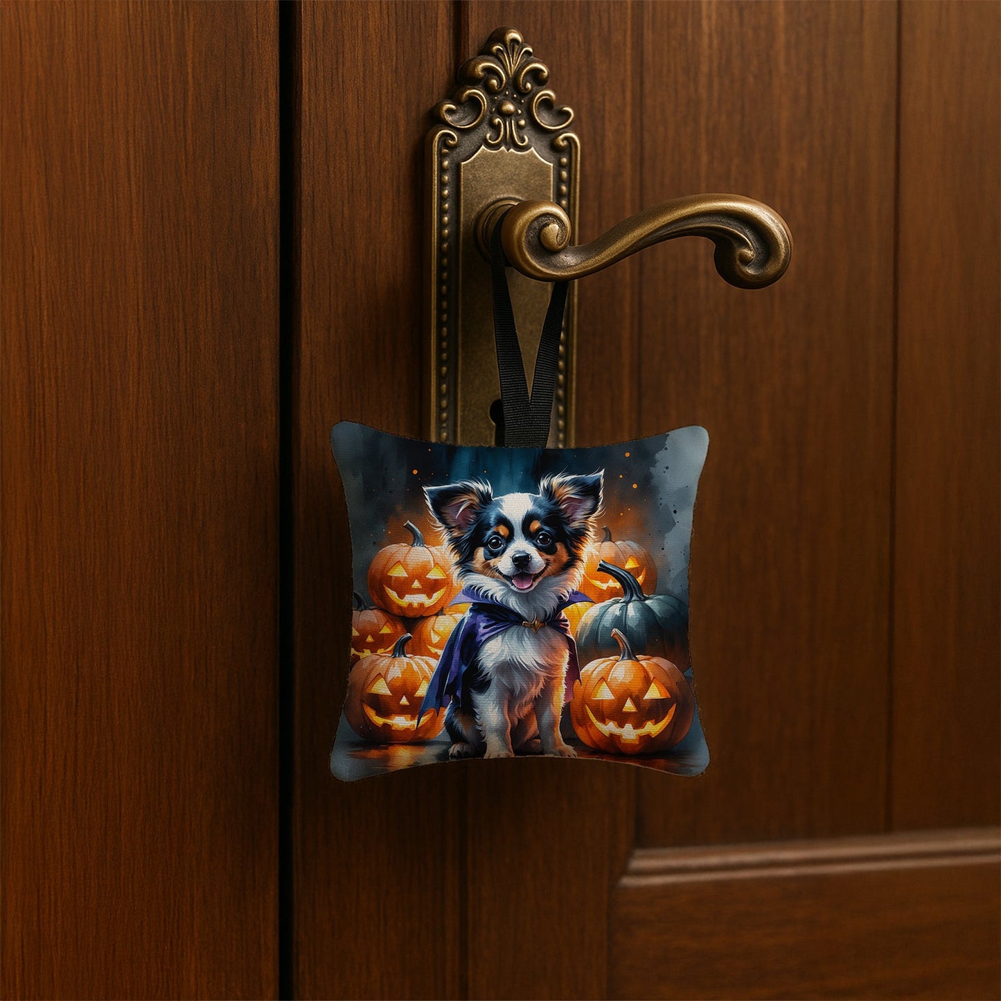 Tricolor Papillon Puppy Halloween Mini Hanging Pillow Ornament 3.5 × 3.5