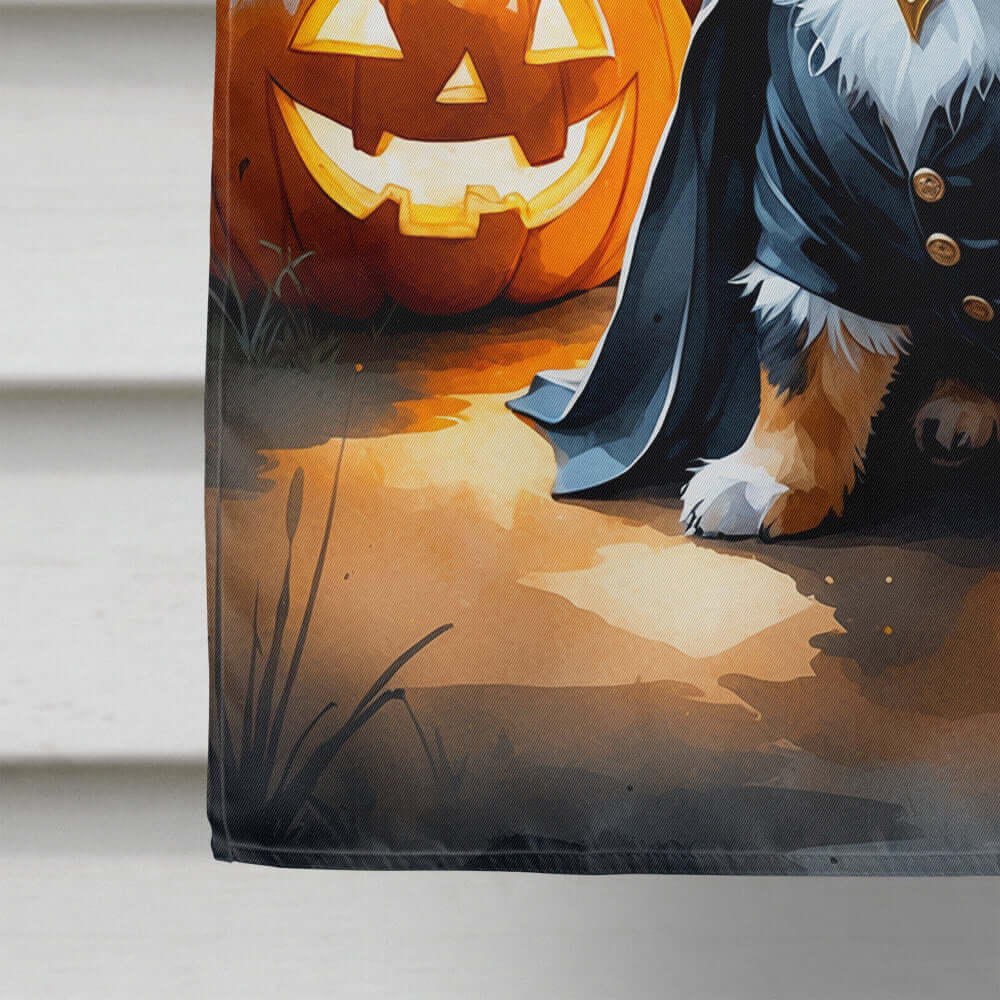 Balck and Tan Pomeranian Puppy Halloween House Flag