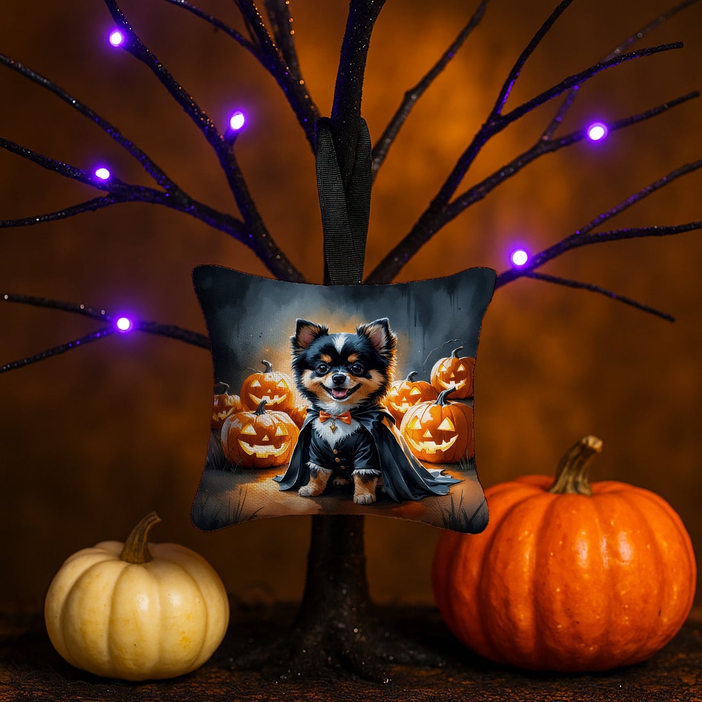 Balck and Tan Pomeranian Puppy Halloween Mini Hanging Pillow Ornament 3.5 × 3.5