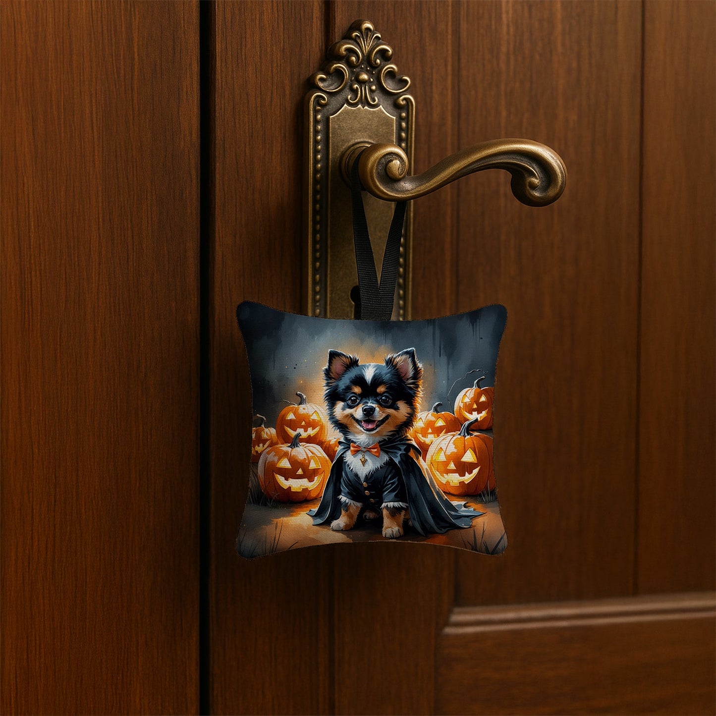 Balck and Tan Pomeranian Puppy Halloween Mini Hanging Pillow Ornament 3.5 × 3.5