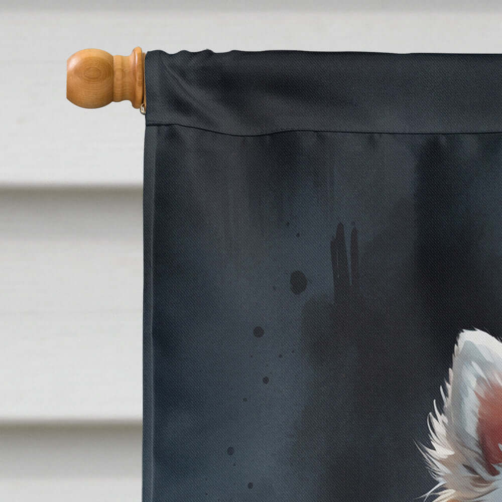 White Pomeranian Puppy Halloween House Flag