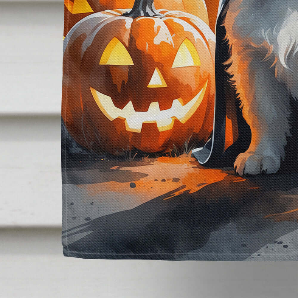 White Pomeranian Puppy Halloween House Flag