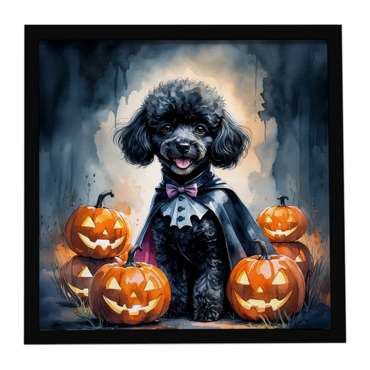 Black Poodle Puppy Halloween Framed Metal Print