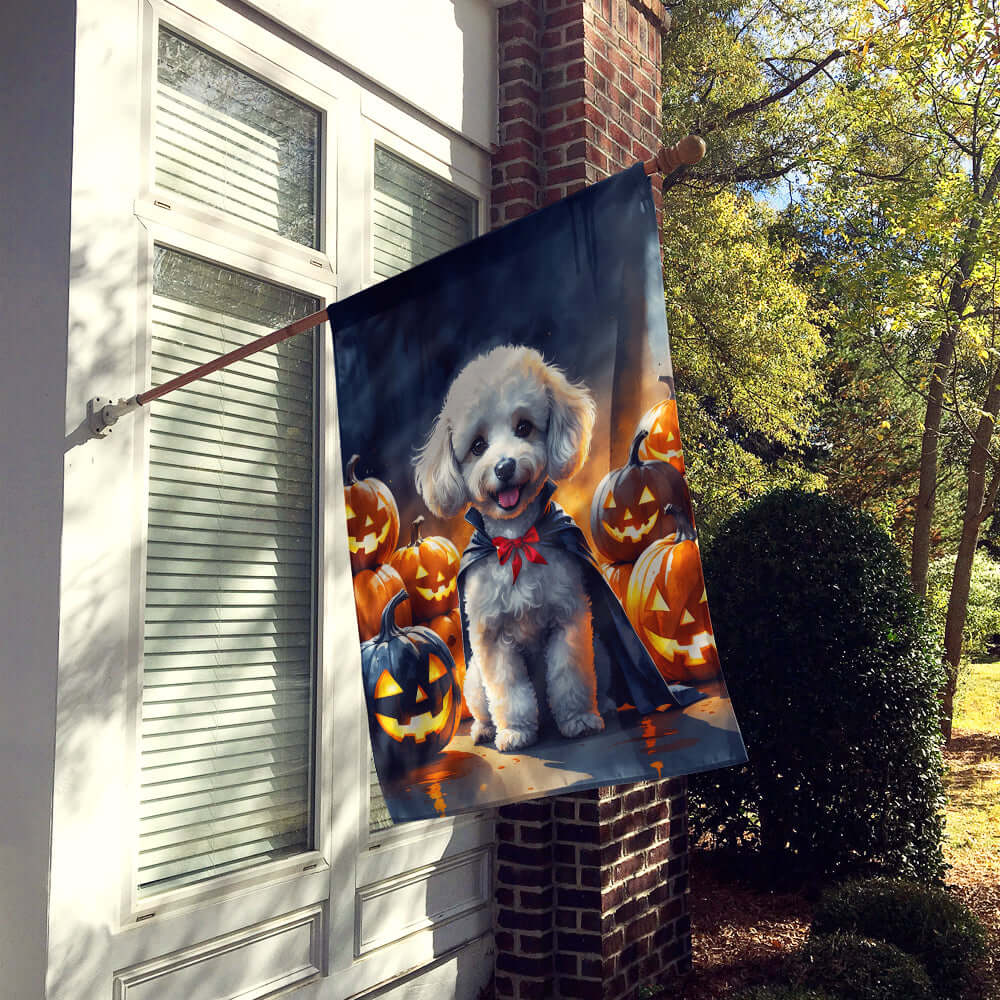 White Poodle Puppy Halloween House Flag