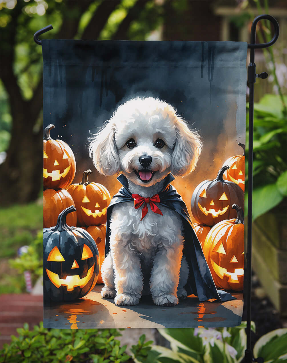 White Poodle Puppy Halloween Garden Flag