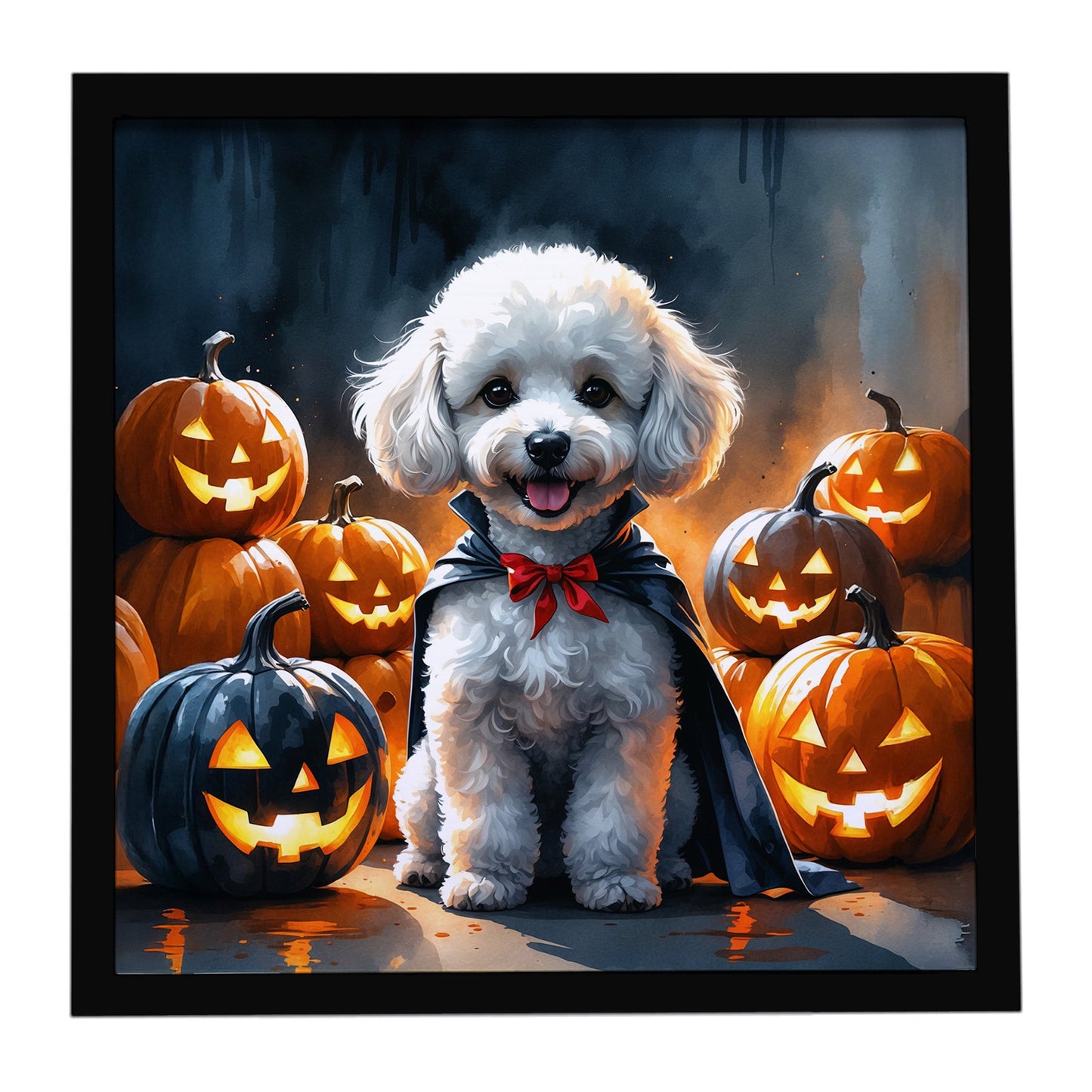 White Poodle Puppy Halloween Framed Metal Print