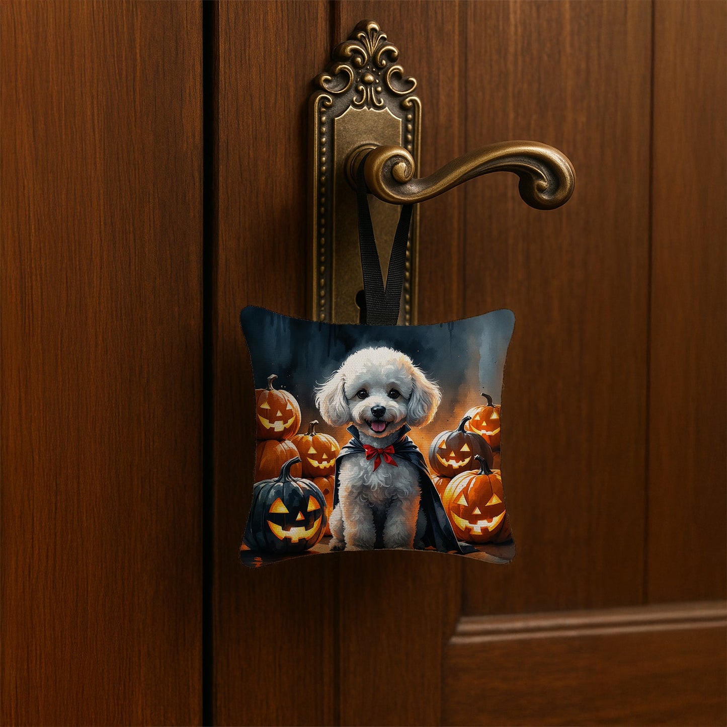 White Poodle Puppy Halloween Mini Hanging Pillow Ornament 3.5 × 3.5