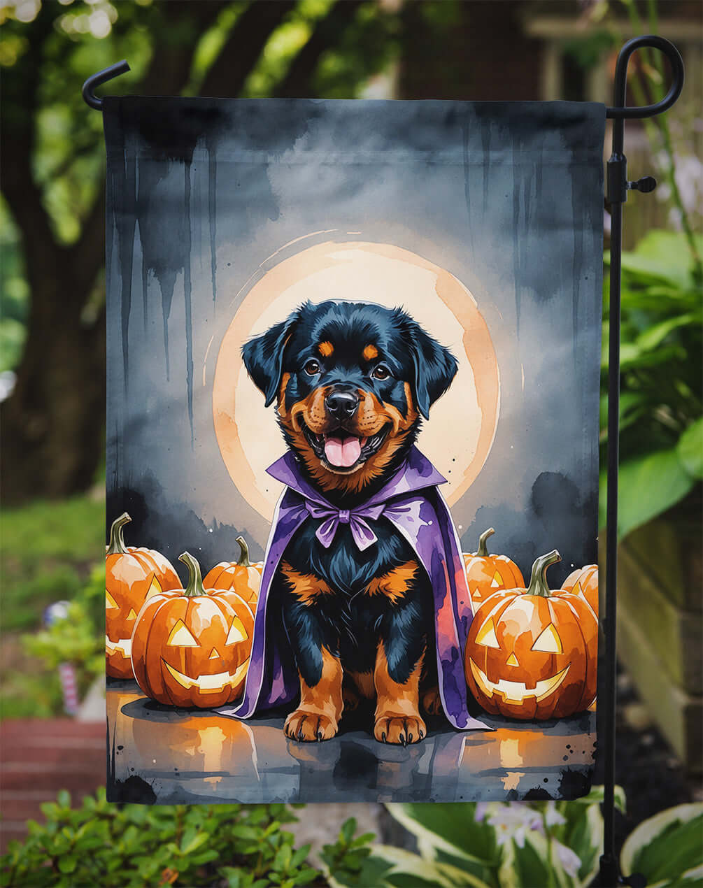 Rottweiler Puppy Halloween Garden Flag