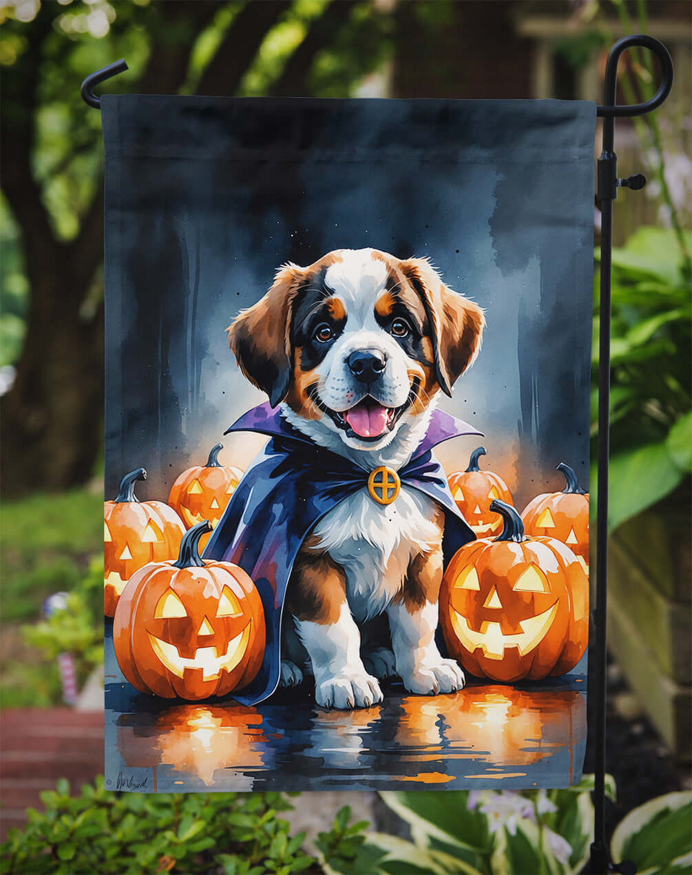 Saint Bernard Puppy Halloween Garden Flag