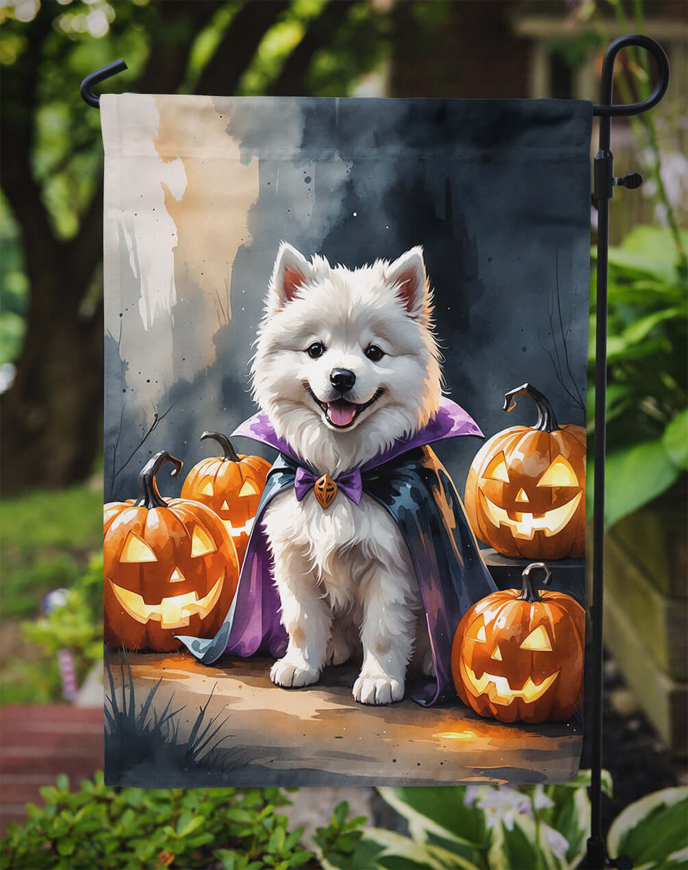 Samoyed Puppy Halloween Garden Flag