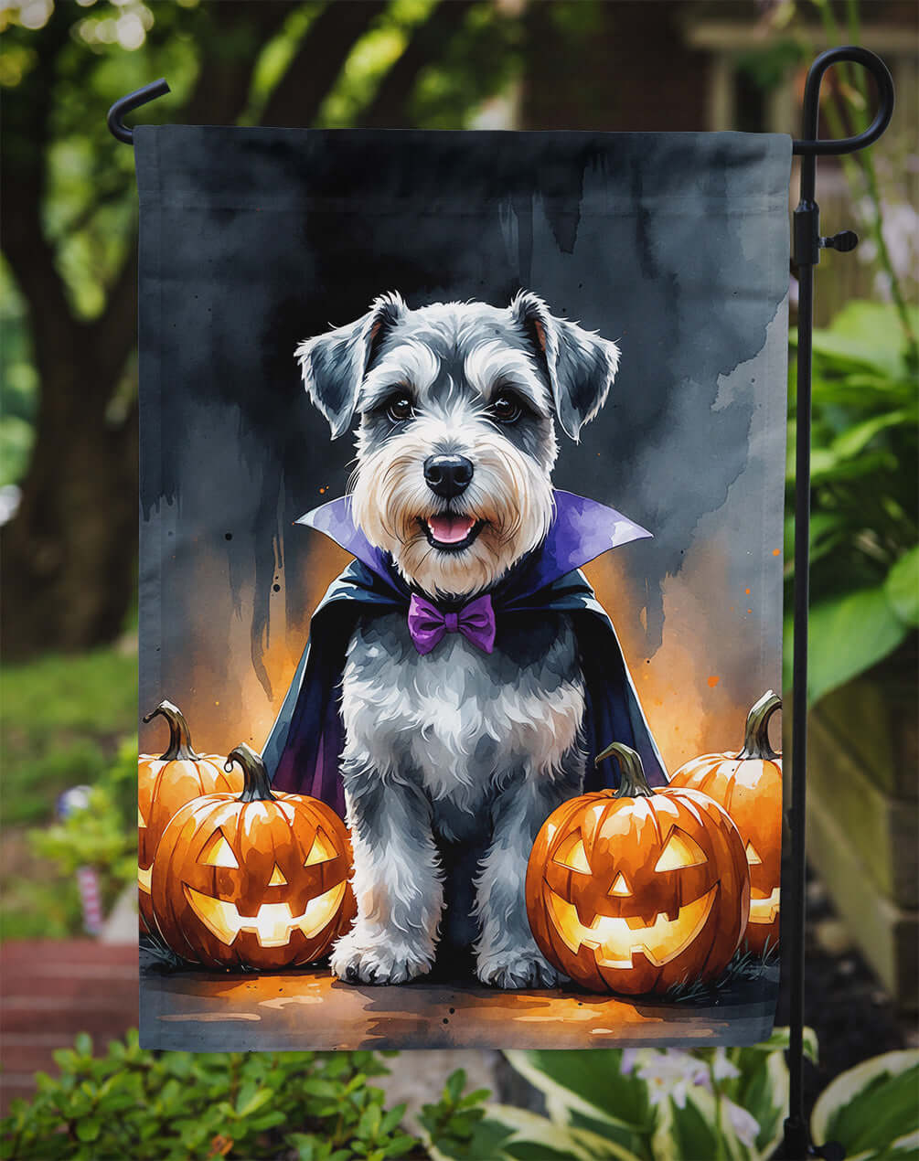 Schnauzer Puppy Halloween Garden Flag