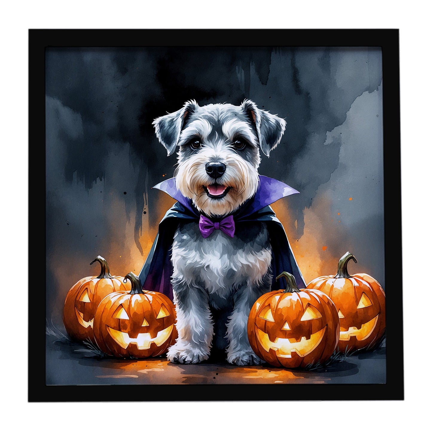 Schnauzer Puppy Halloween Framed Metal Print
