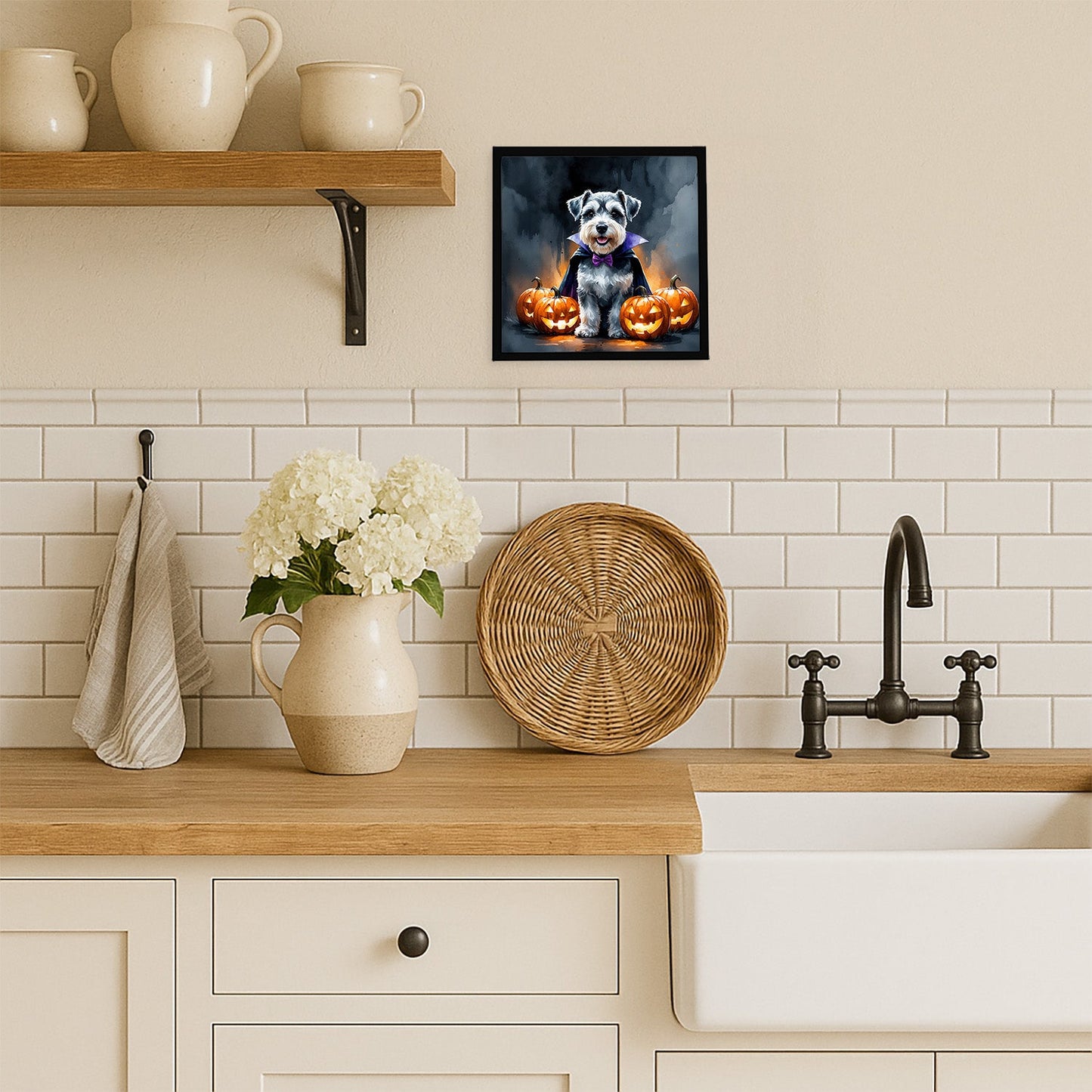 Schnauzer Puppy Halloween Framed Metal Print