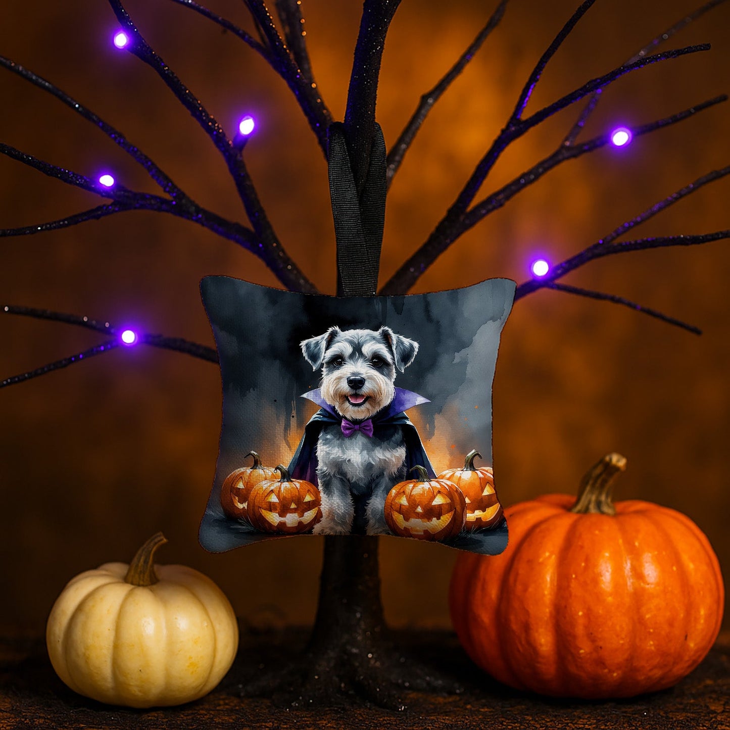 Schnauzer Puppy Halloween Mini Hanging Pillow Ornament 3.5 × 3.5