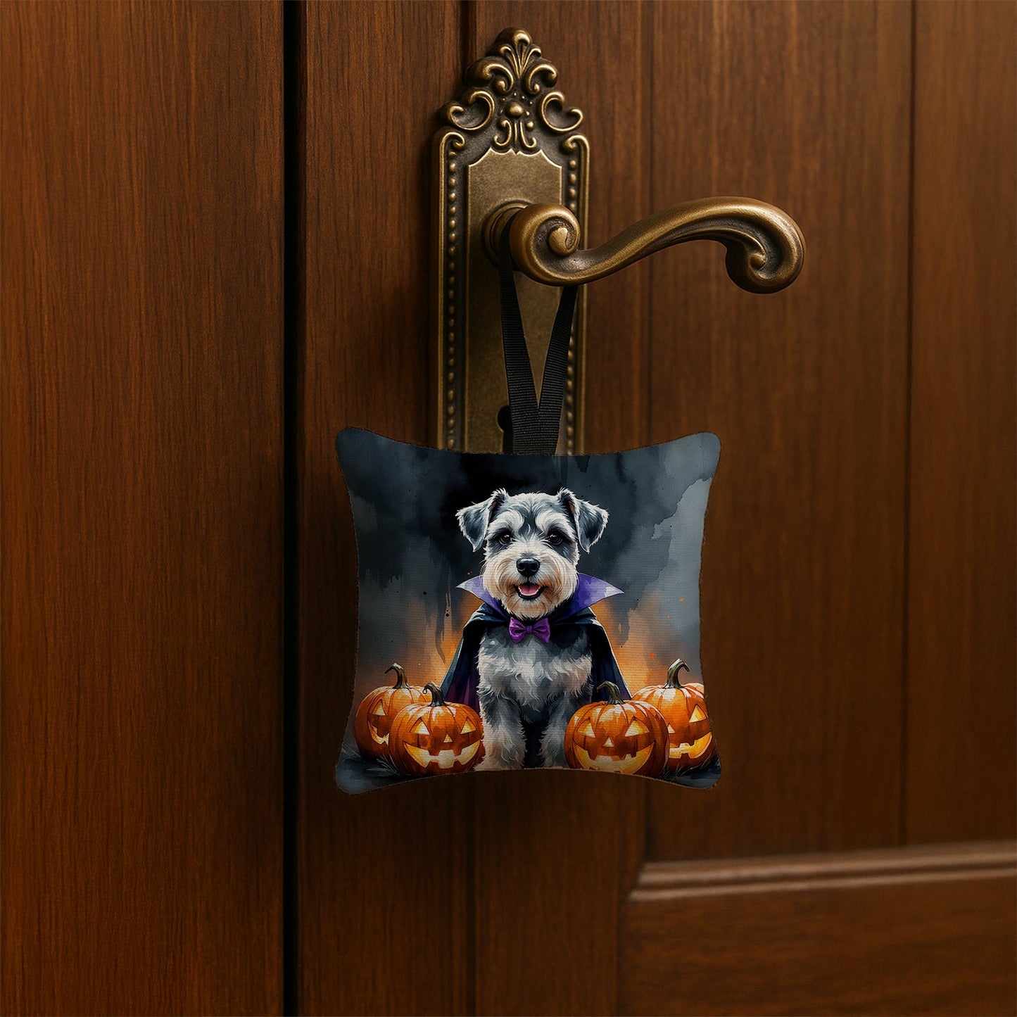 Schnauzer Puppy Halloween Mini Hanging Pillow Ornament 3.5 × 3.5