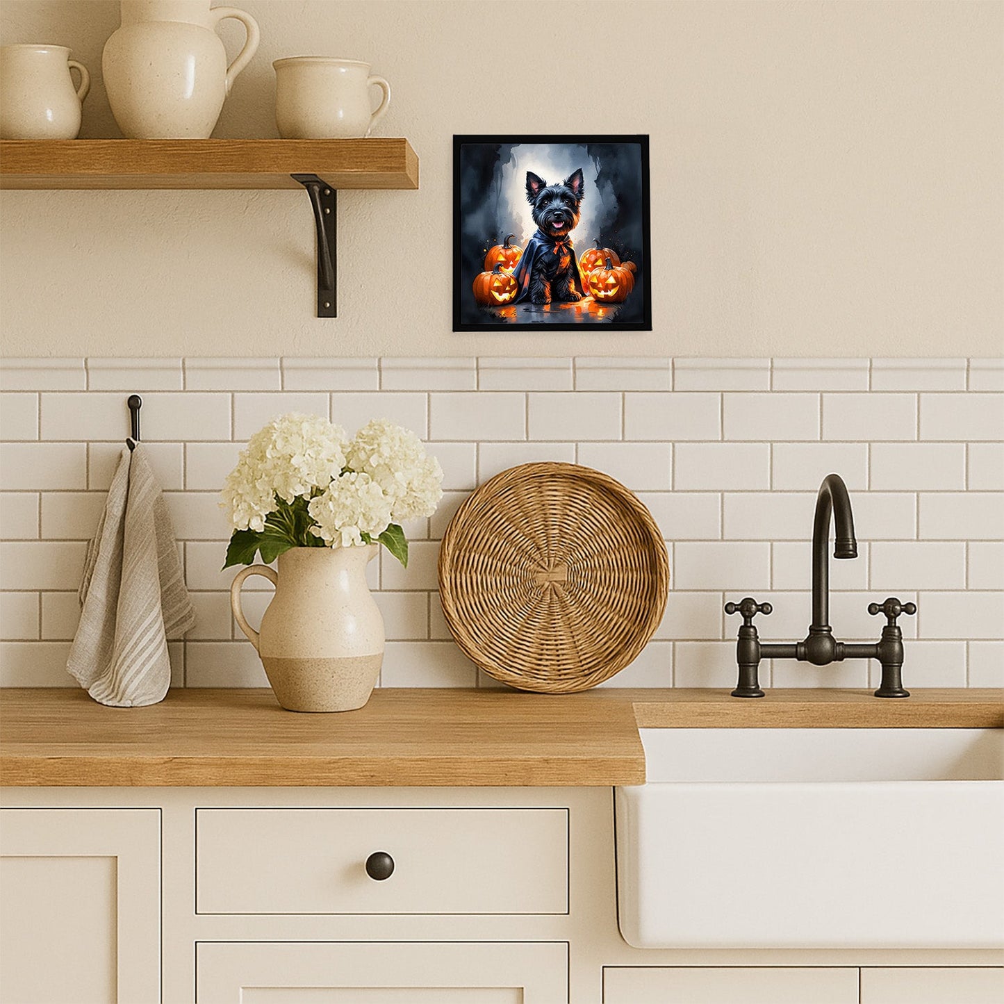 Scottish Terrier Puppy Halloween Framed Metal Print