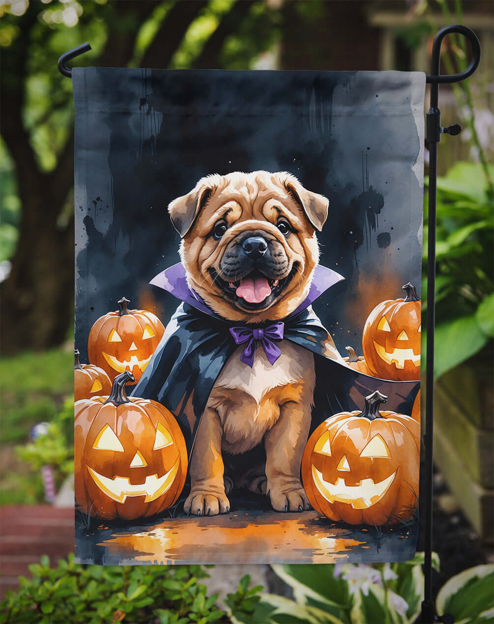 Shar Pei Puppy Halloween Garden Flag