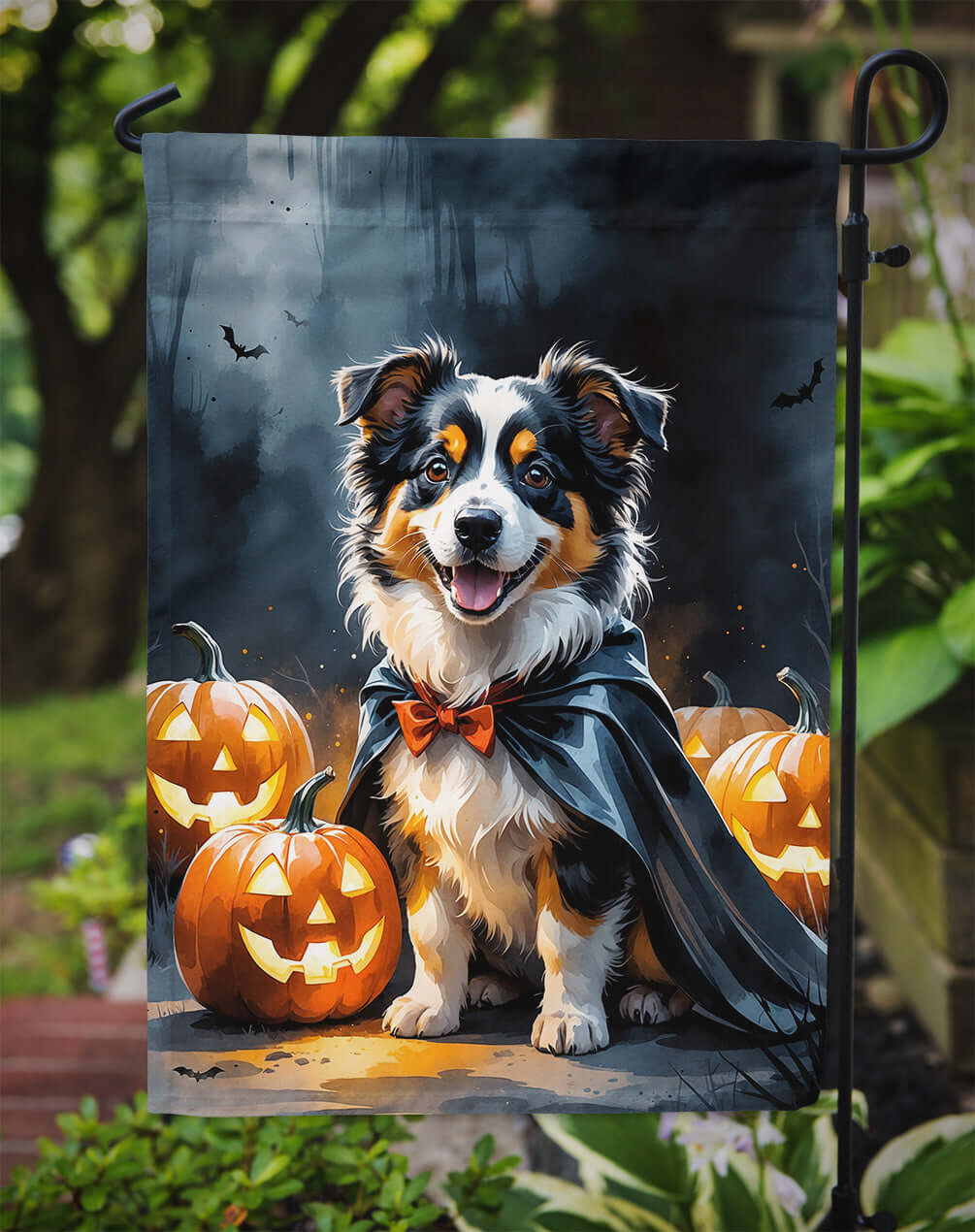 Sheltie Puppy Halloween Garden Flag