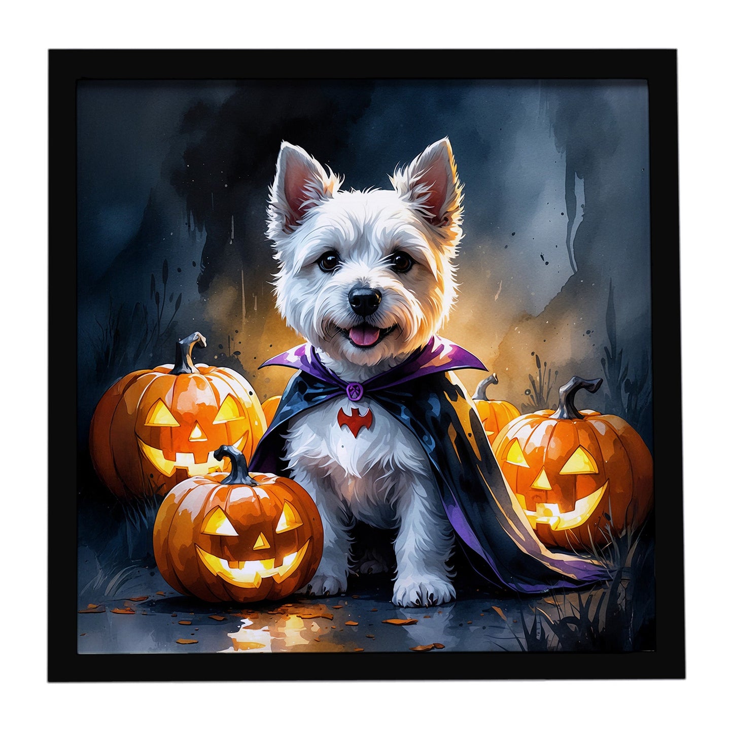 Westie Spaniel Puppy Halloween Framed Metal Print