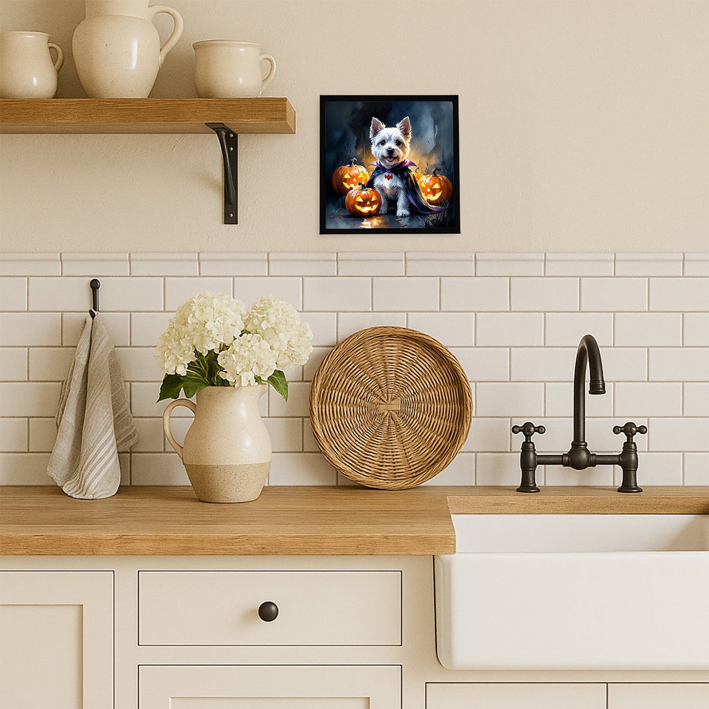 Westie Spaniel Puppy Halloween Framed Metal Print