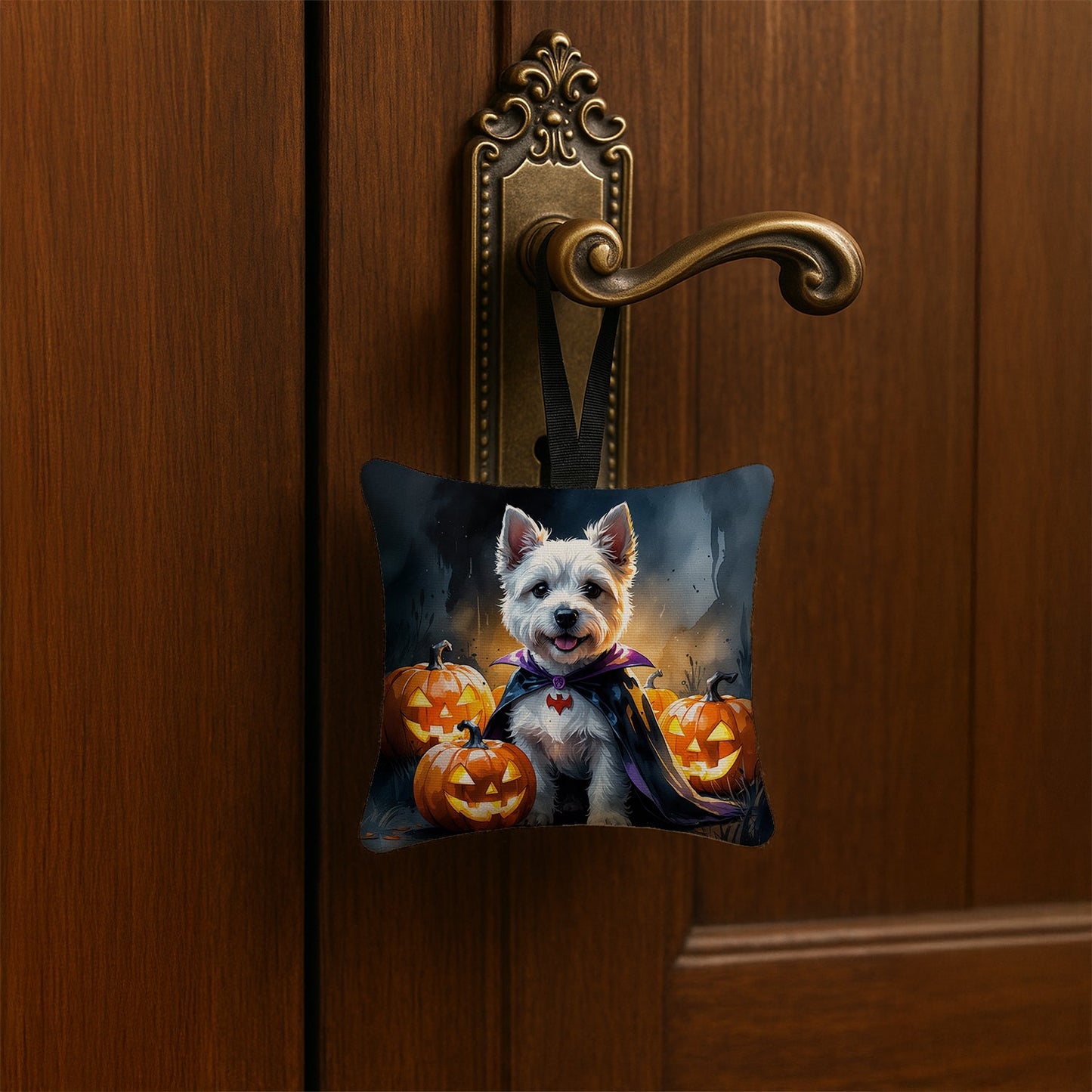 Westie Spaniel Puppy Halloween Mini Hanging Pillow Ornament 3.5 × 3.5