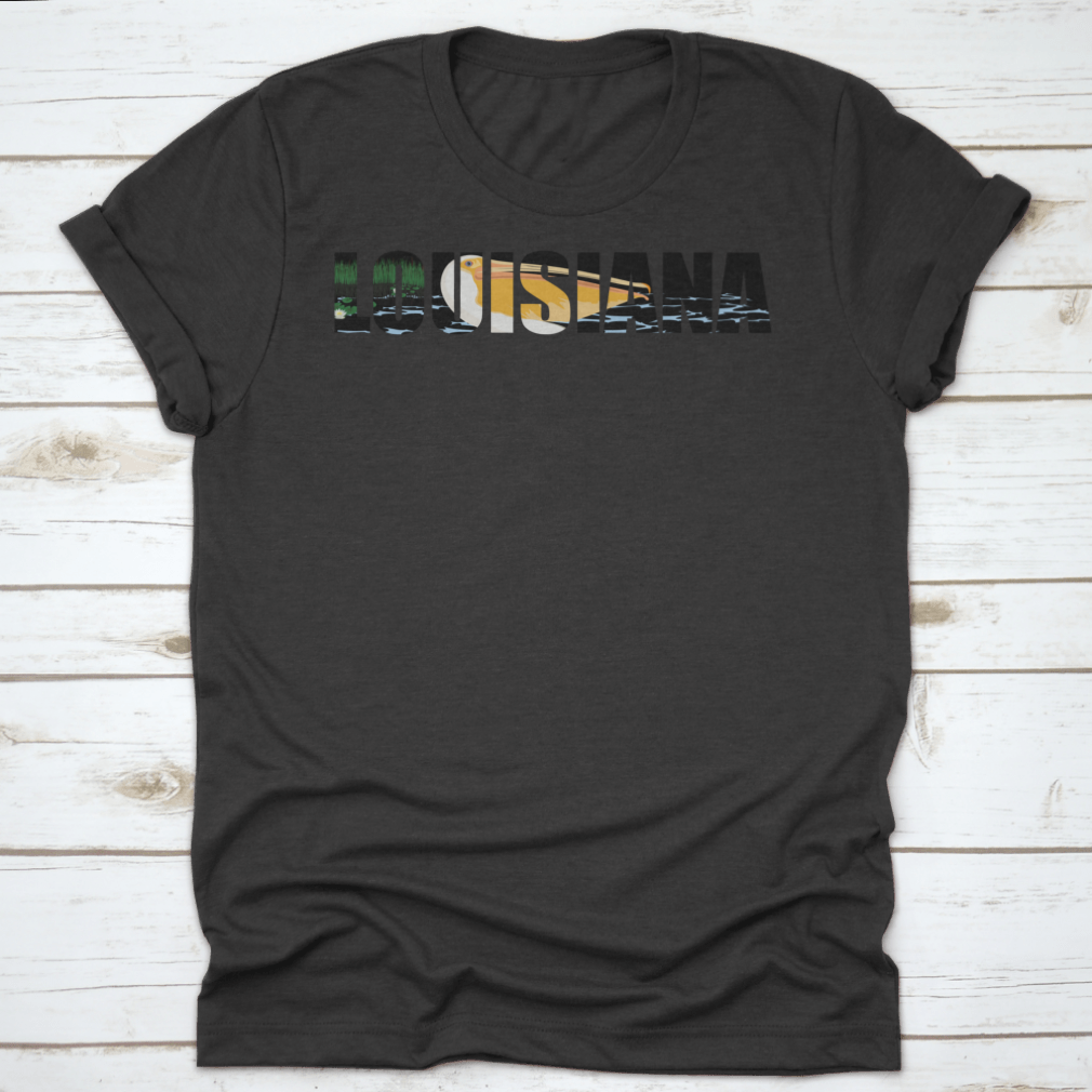 Illustration Of Louisiana Lettering Word With Pelican And Sea Coast