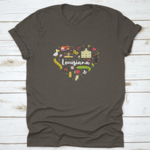 A Festive Heart Shape Poster Of Louisiana Usa Showing It'S Famous