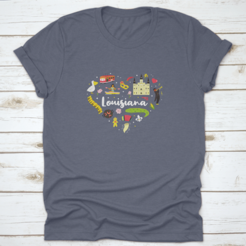 A Festive Heart Shape Poster Of Louisiana Usa Showing It'S Famous