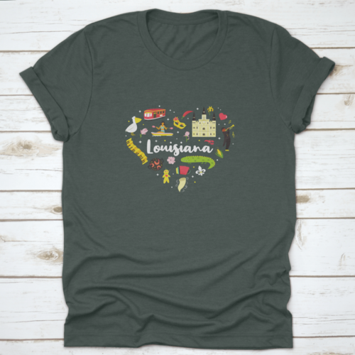 A Festive Heart Shape Poster Of Louisiana Usa Showing It'S Famous