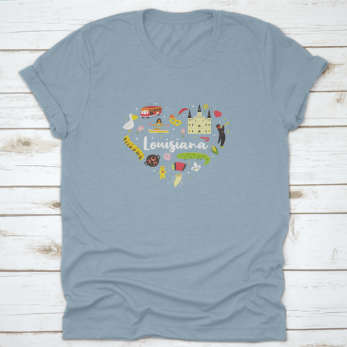 A Festive Heart Shape Poster Of Louisiana Usa Showing It'S Famous