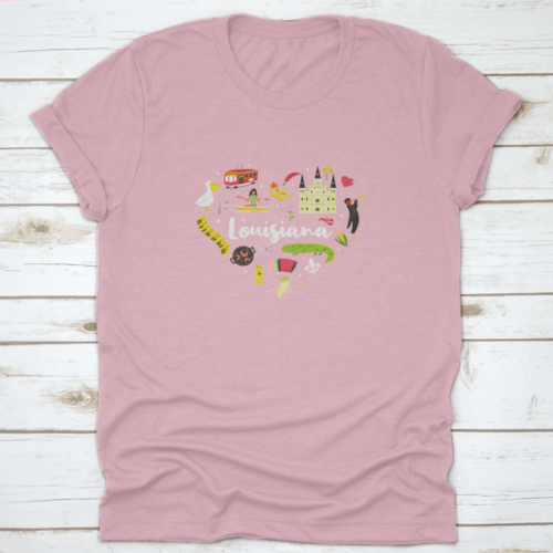 A Festive Heart Shape Poster Of Louisiana Usa Showing It'S Famous