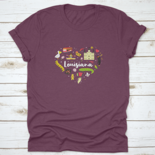 A Festive Heart Shape Poster Of Louisiana Usa Showing It'S Famous