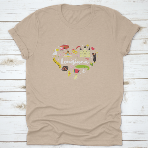A Festive Heart Shape Poster Of Louisiana Usa Showing It'S Famous