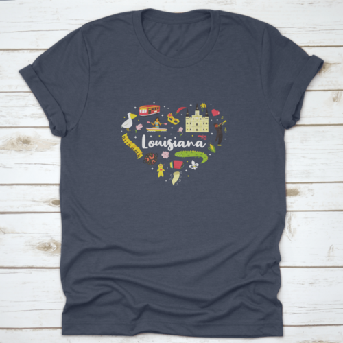 A Festive Heart Shape Poster Of Louisiana Usa Showing It'S Famous