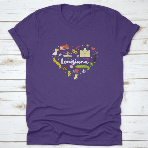A Festive Heart Shape Poster Of Louisiana Usa Showing It'S Famous
