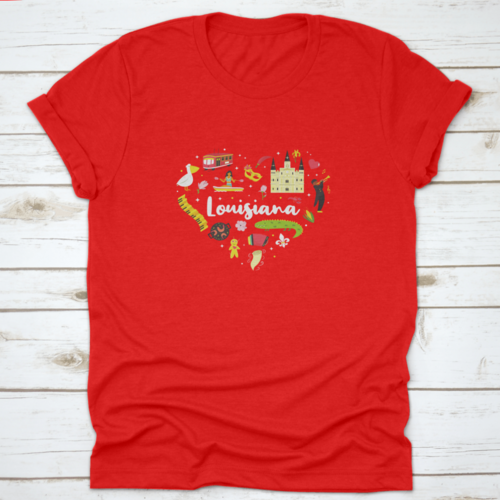A Festive Heart Shape Poster Of Louisiana Usa Showing It'S Famous