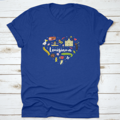 A Festive Heart Shape Poster Of Louisiana Usa Showing It'S Famous