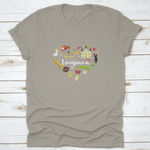 A Festive Heart Shape Poster Of Louisiana Usa Showing It'S Famous
