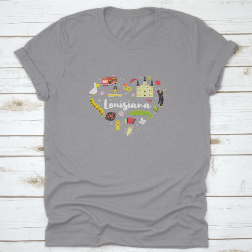 A Festive Heart Shape Poster Of Louisiana Usa Showing It'S Famous