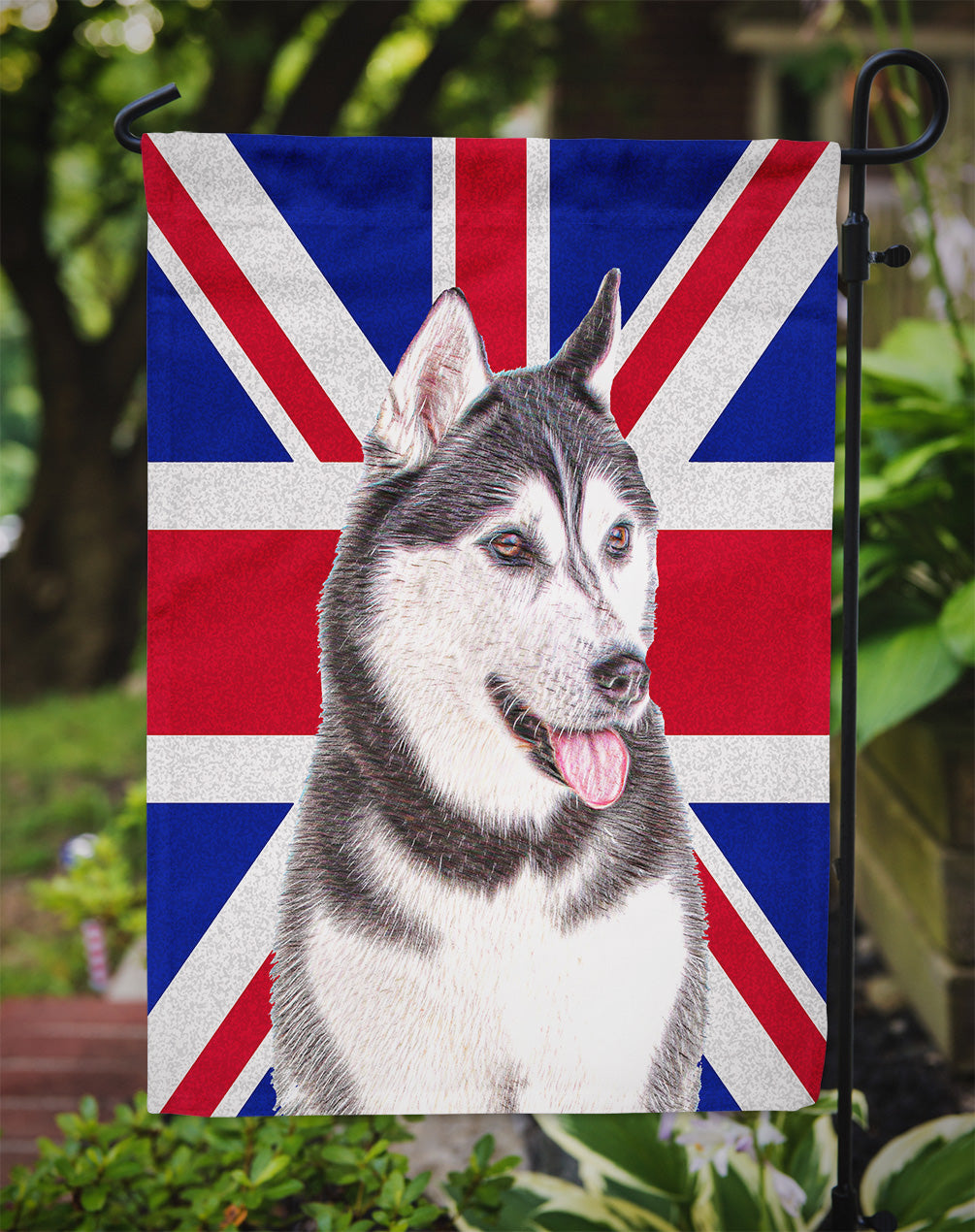 Alaskan Malamute with English Union Jack British Flag Garden Flag – Decorative Outdoor Yard Flag KJ1161GF
