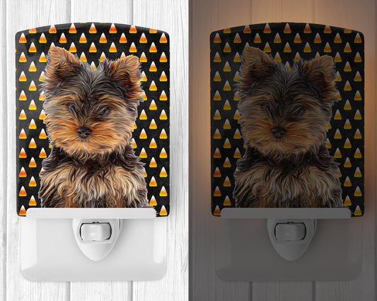 Candy Corn Halloween Yorkie Puppy / Yorkshire Terrier Ceramic Night Light KJ1216CNL